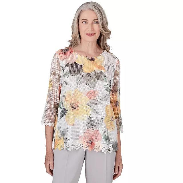 Womens Alfred Dunner Watercolor Floral Mesh Top Product Image