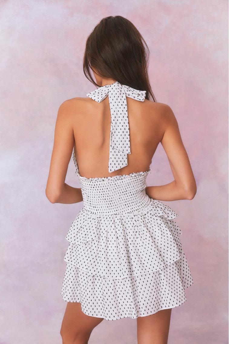 Deanna Polka Dot Halter Mini Dress Product Image