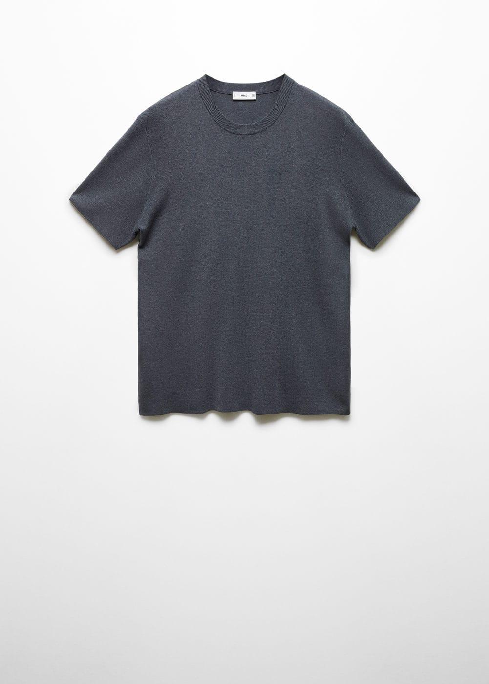 MANGO MAN - Cotton blend knitted t-shirt indigo blueMen Product Image