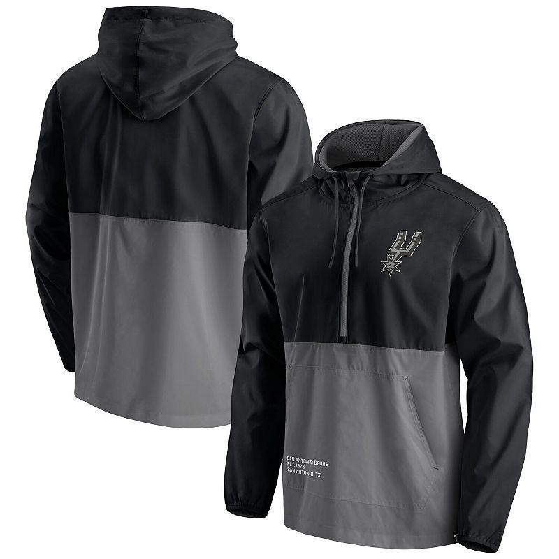 Mens Fanatics Branded /Gray San Antonio Spurs Anorak Block Party Windbreaker Half-Zip Hoodie Jacket Product Image