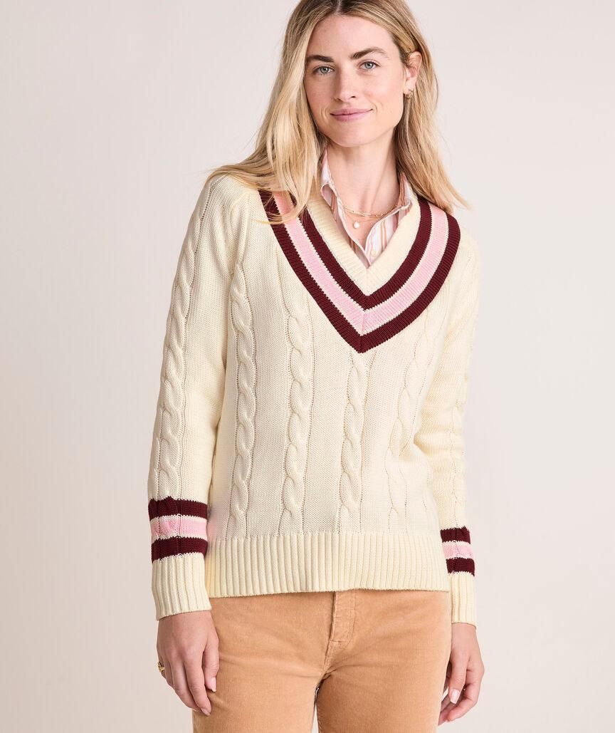 Varsity Cable V-Neck Sweater Product Image