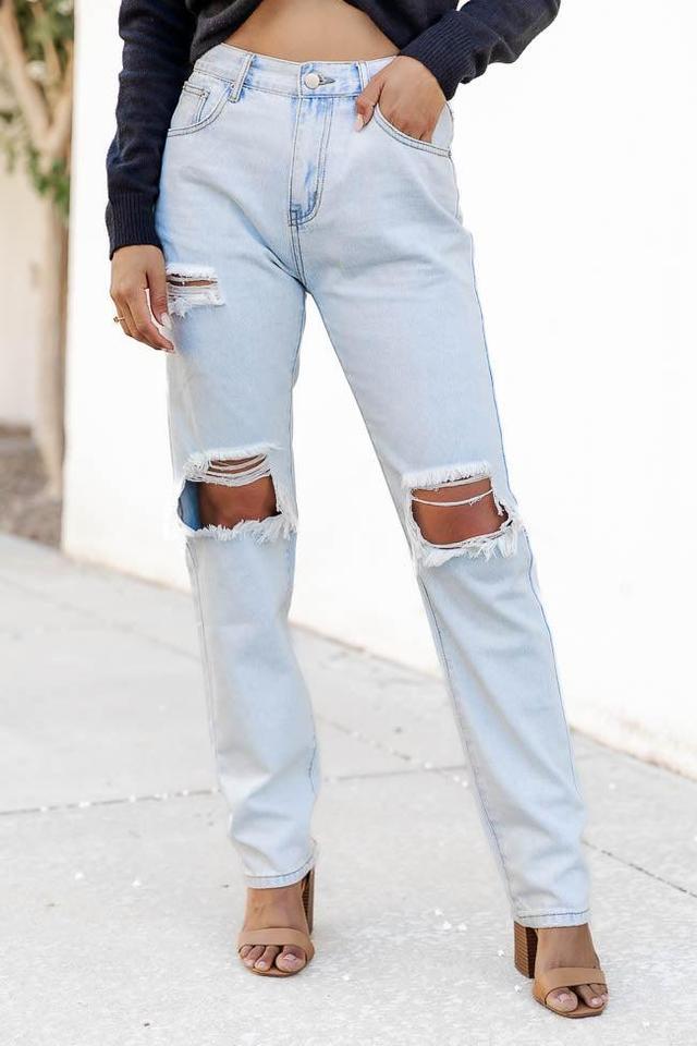 Jacey Light Wash Distressed Straight Leg Jeans FINAL SALE Product Image