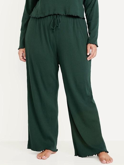 High-Waisted Ribbed Pajama Pants Product Image