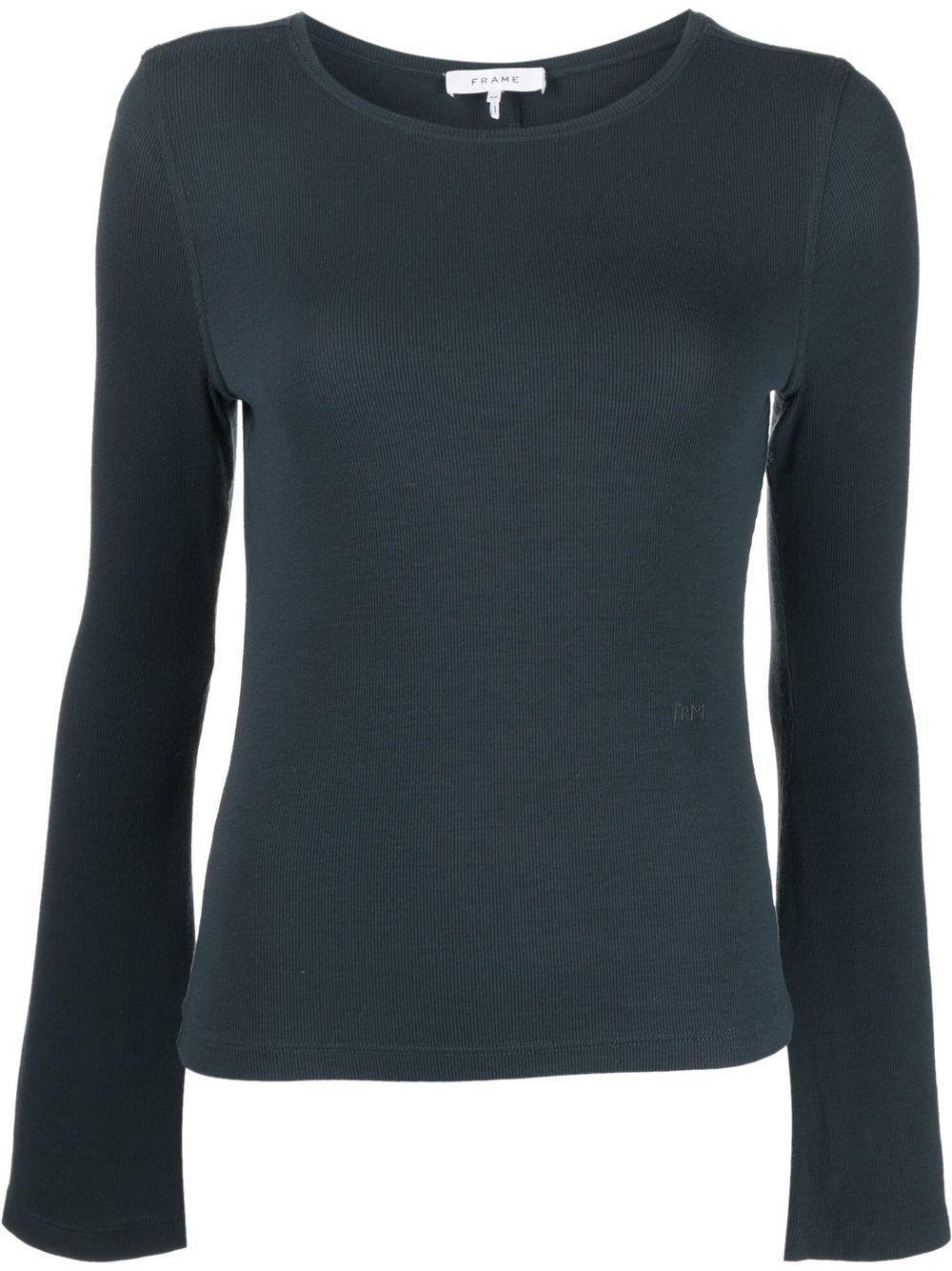 FRAME Ribbed Bell Sleeve Top In Navy Product Image