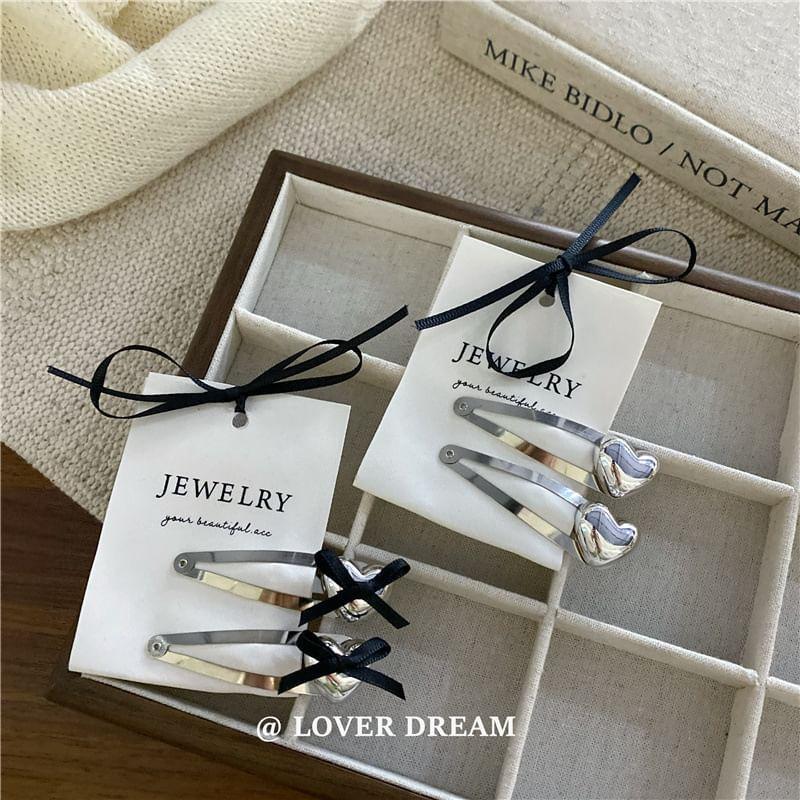 Set of 2: Heart / Ribbon Alloy Hair Clip Product Image