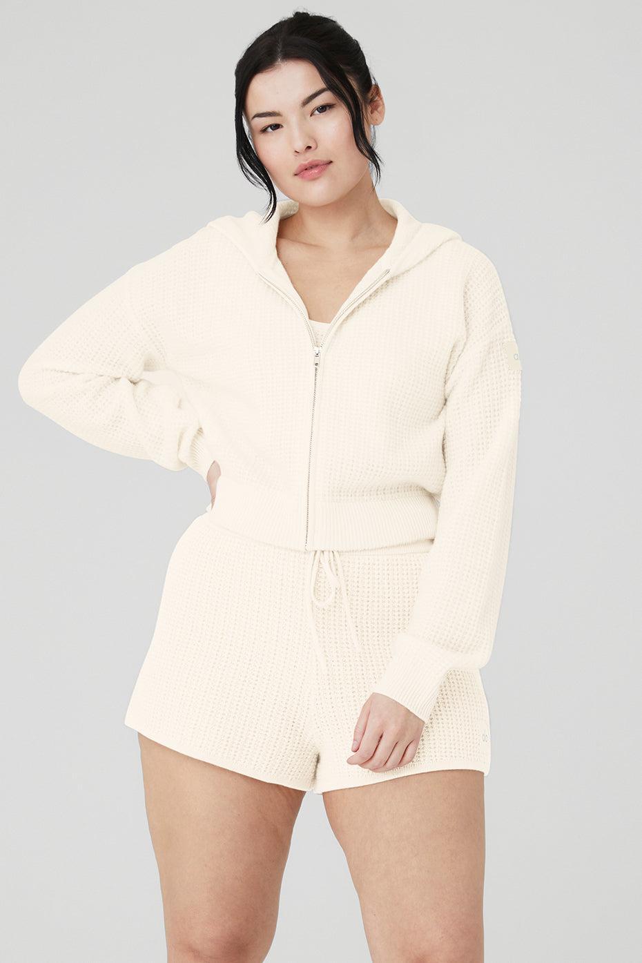 Alo Yoga | Cashmere Plush Waffle Full Zip Hoodie White Product Image