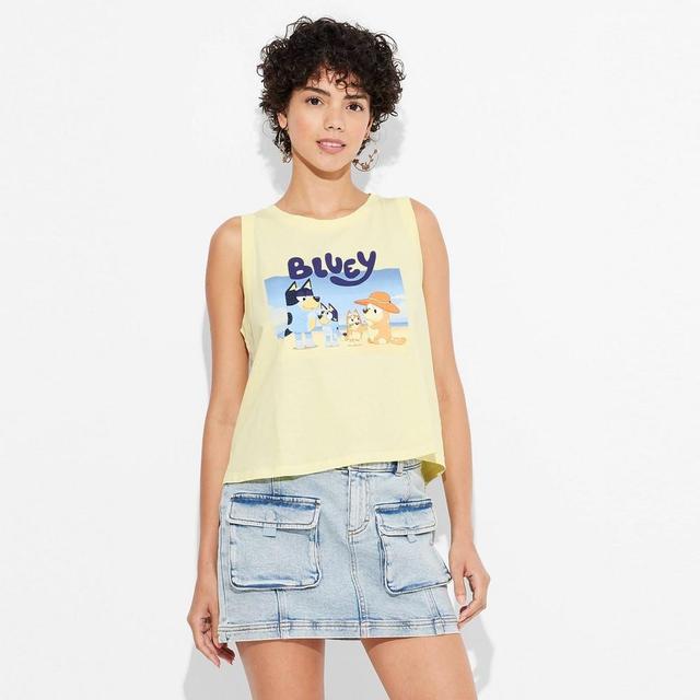 Womens Bluey Beach Graphic Tank Top - Lemon Yellow Product Image