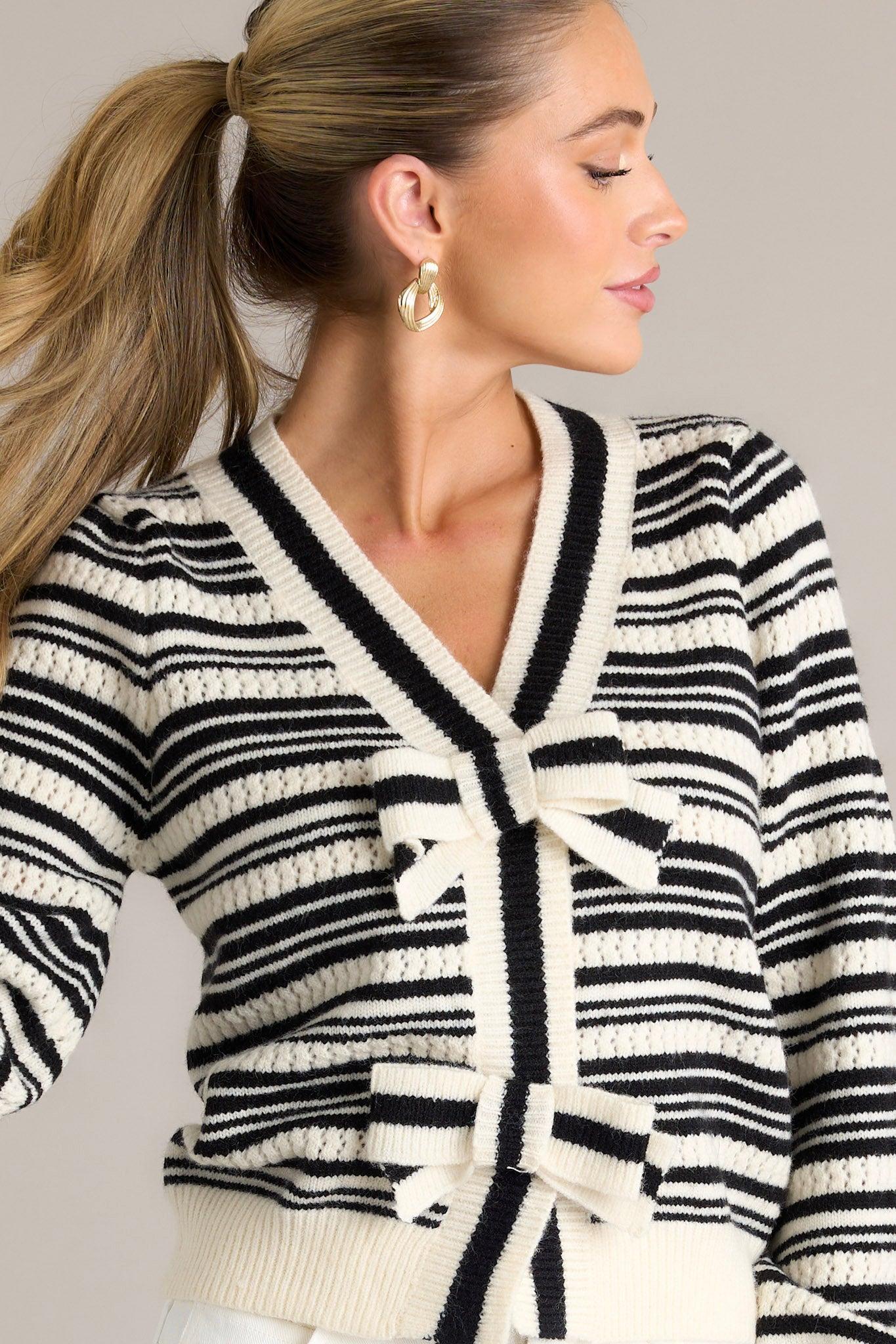 Fond Reflections Ivory Stripe Long Sleeve Sweater Top Product Image