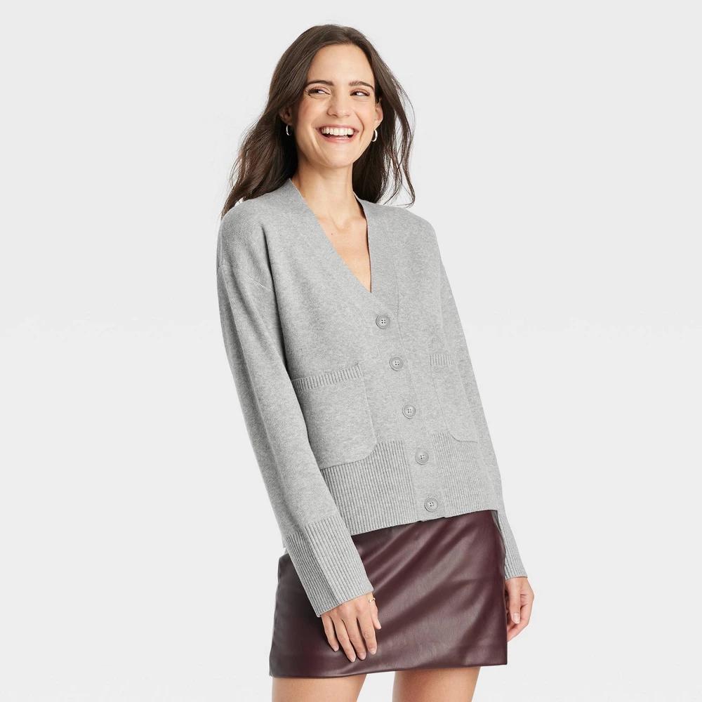 Women's Cozy Knit Everyday Cardigan - A New Day™ Gray XS Product Image