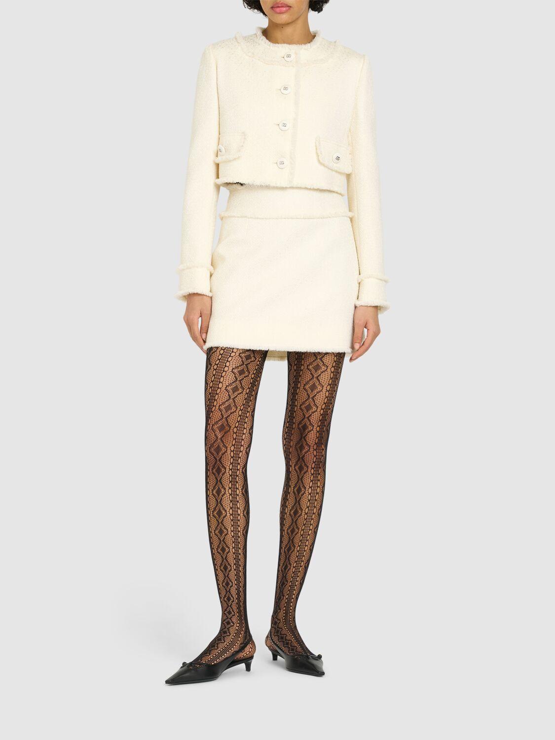 DOLCE & GABBANA Cotton-blend Tweed Miniskirt In White Product Image