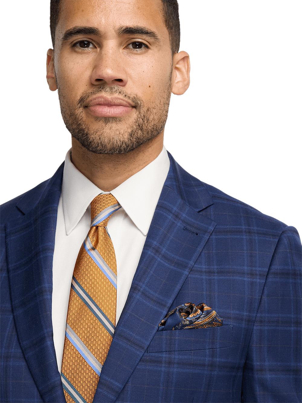 Wool Stretch Plaid Single Breasted Notch Lapel Suit - Blue Product Image