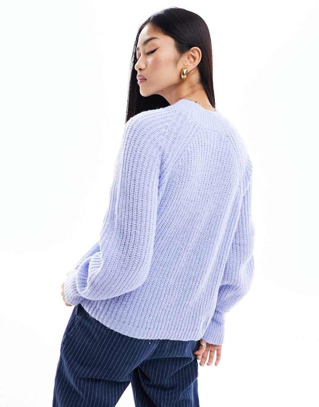 Pieces high neck sweater with balloon sleeves in blue Product Image