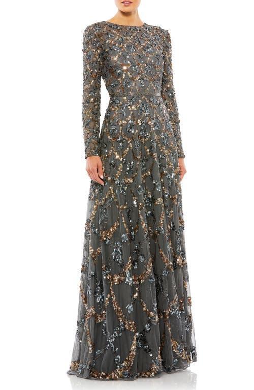 Mac Duggal Beaded Long Sleeve A-Line Gown Product Image