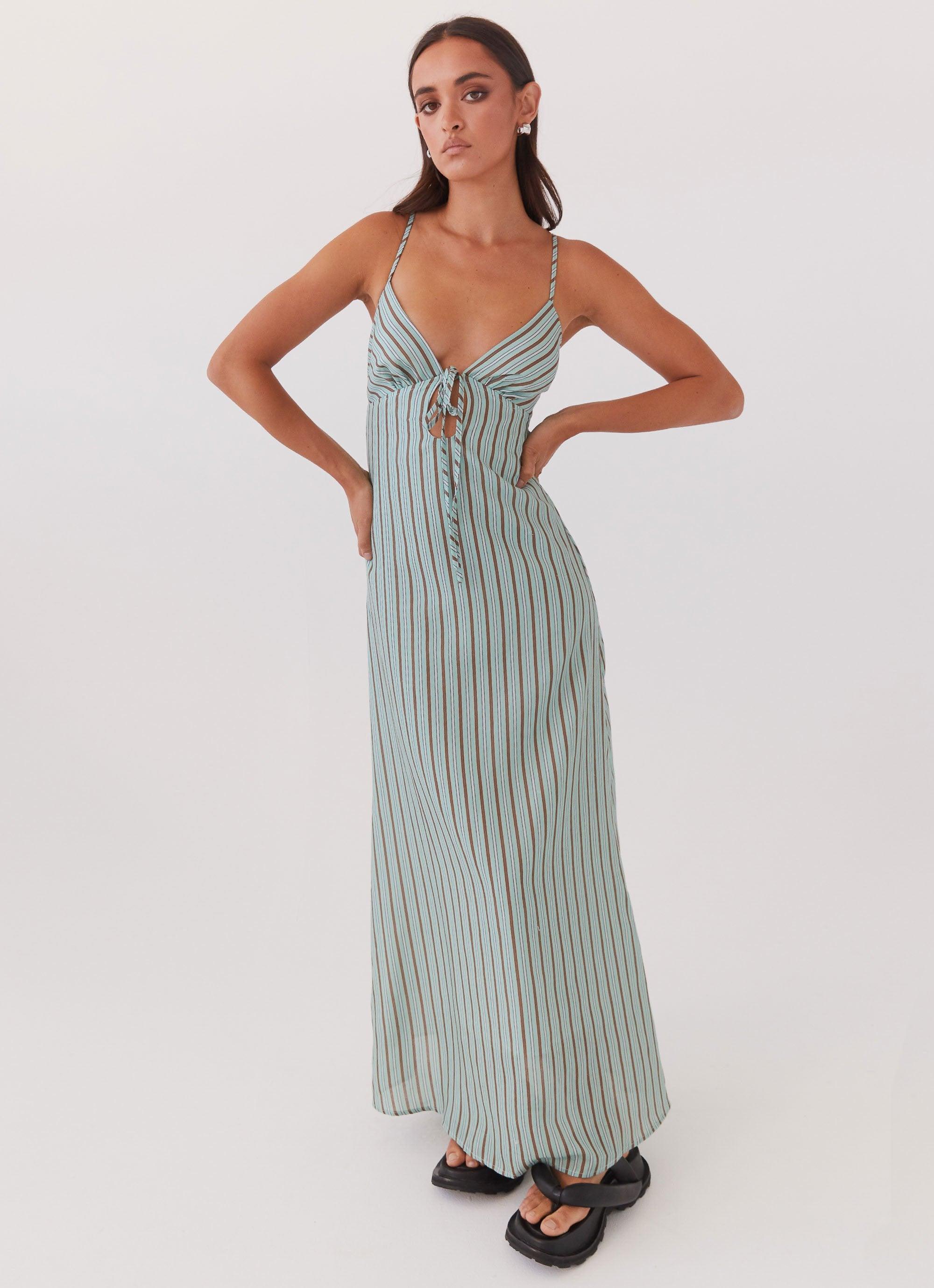 Flora Linen Maxi Dress - Coastal Stripe Product Image