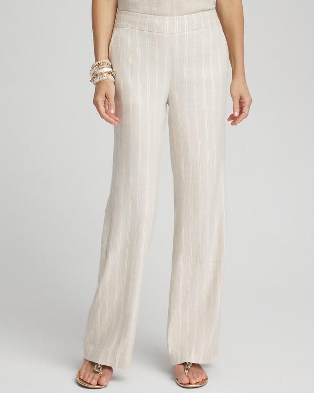 Women's Linen Blend Stripe Flare Leg Pants Product Image