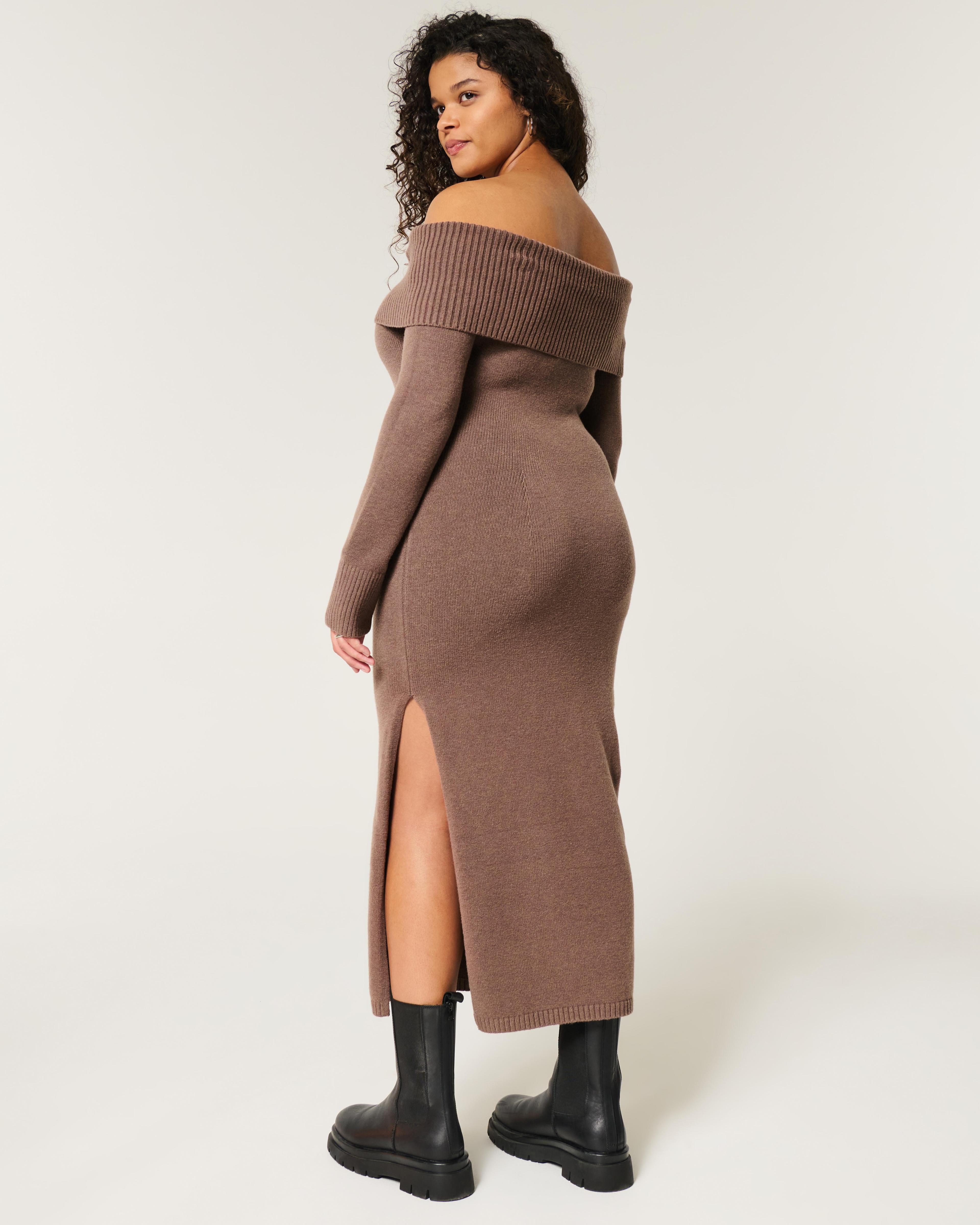 Off-the-Shoulder Midi Sweater Dress Product Image