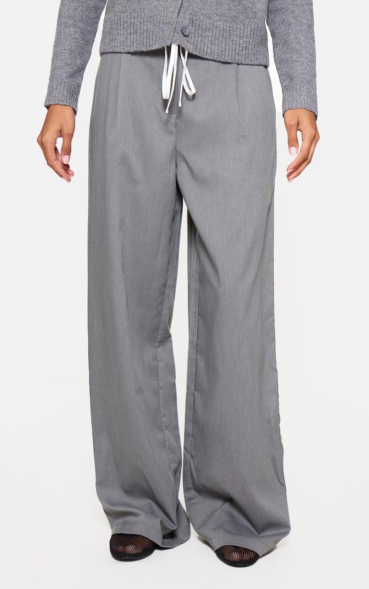 Charcoal Marl Woven Double Waistband Tailored Trousers Product Image