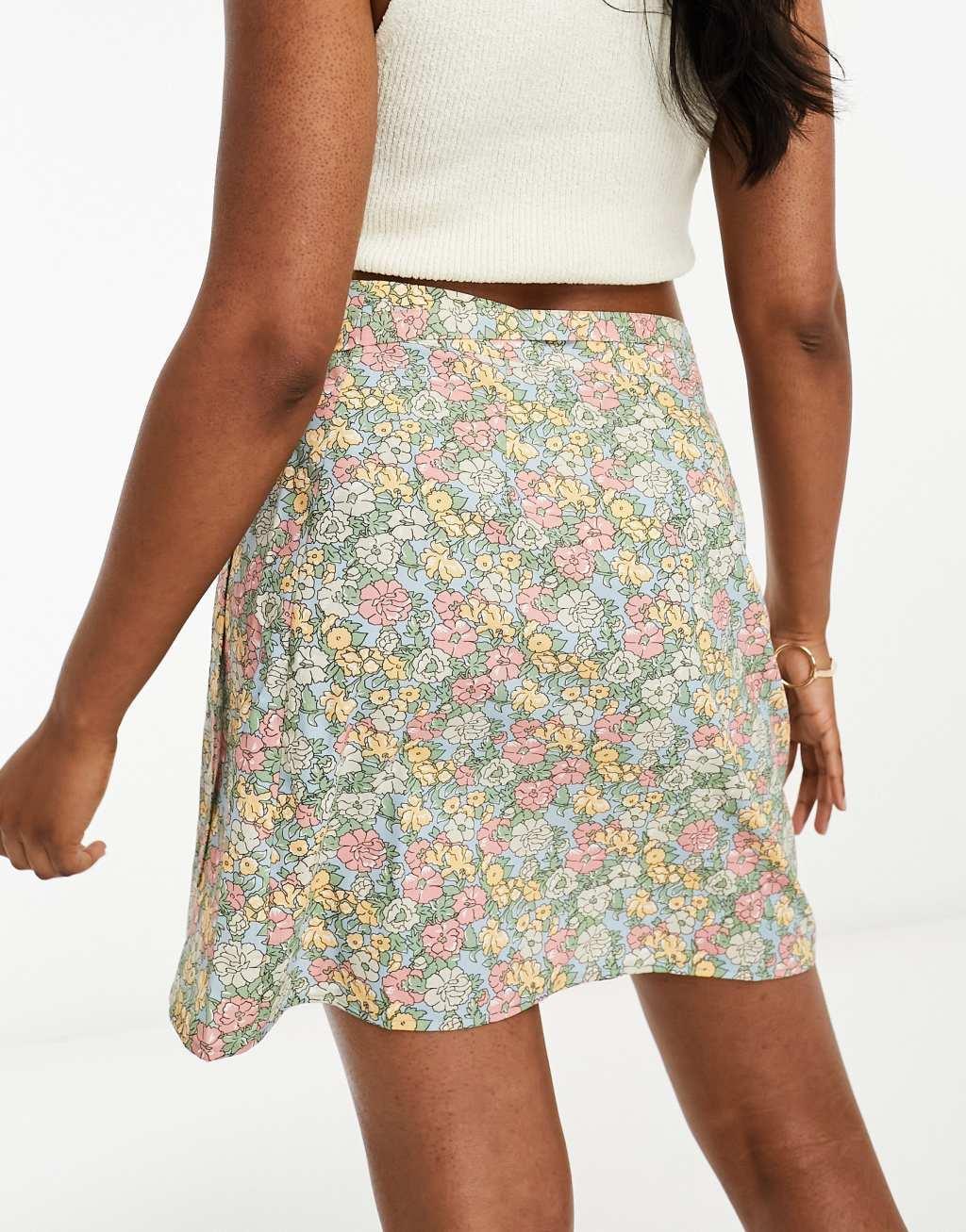 Lola May wrap tie front mini skirt in ditsy floral print Product Image