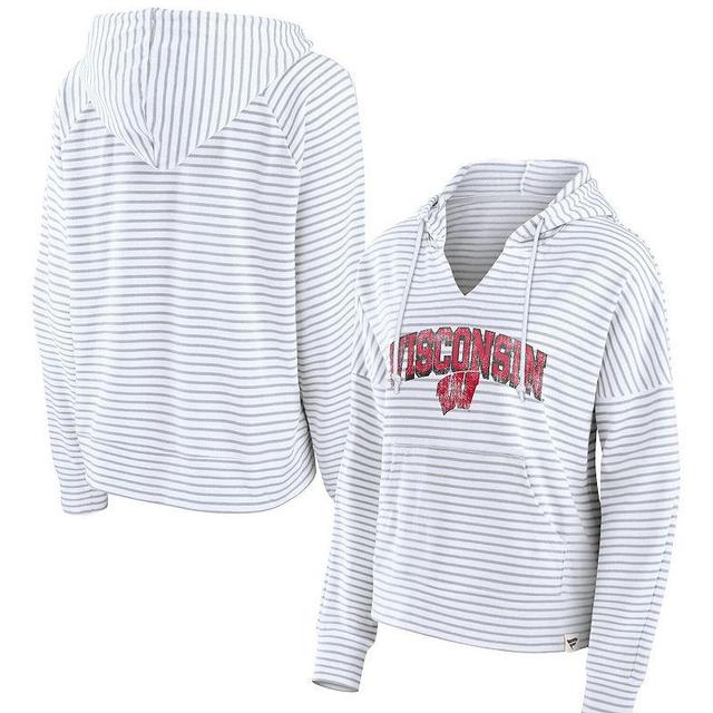 Womens Fanatics Branded Wisconsin Badgers Striped Notch Neck Pullover Hoodie Product Image