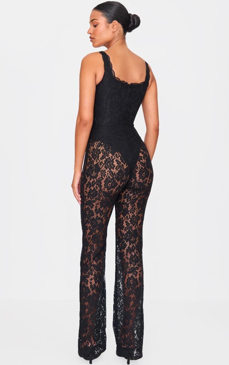 Tall Black Lace Boning Detail Strappy Flared Jumpsuit Product Image