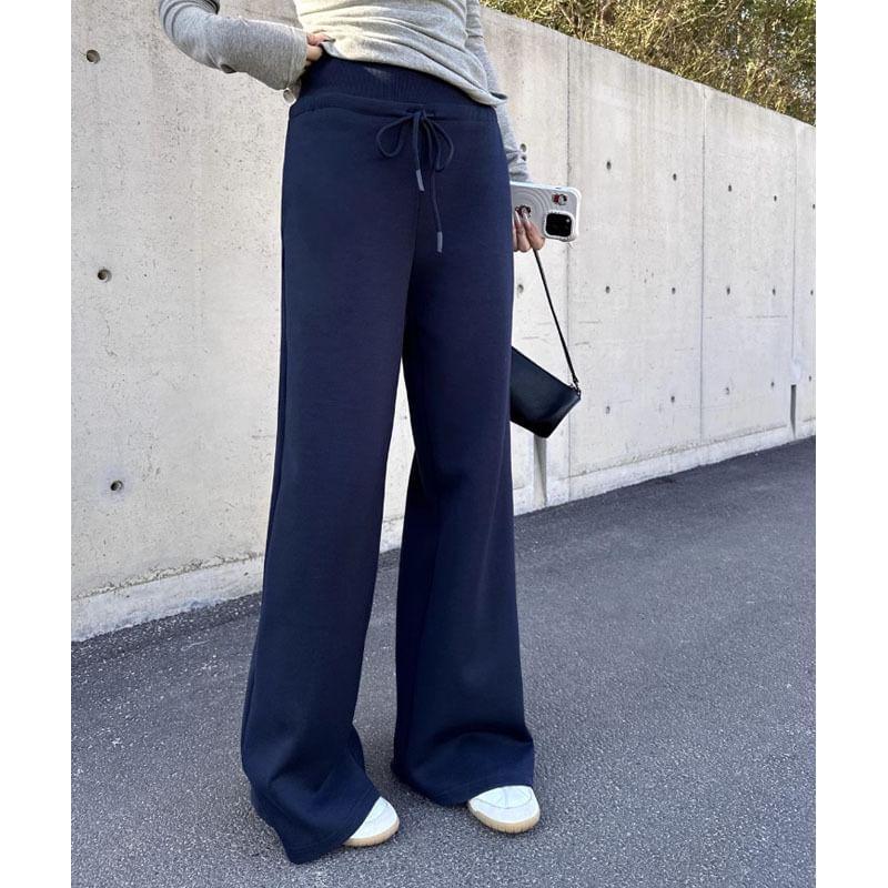 Drawstring Waist Plain Wide Leg Sweatpants Product Image