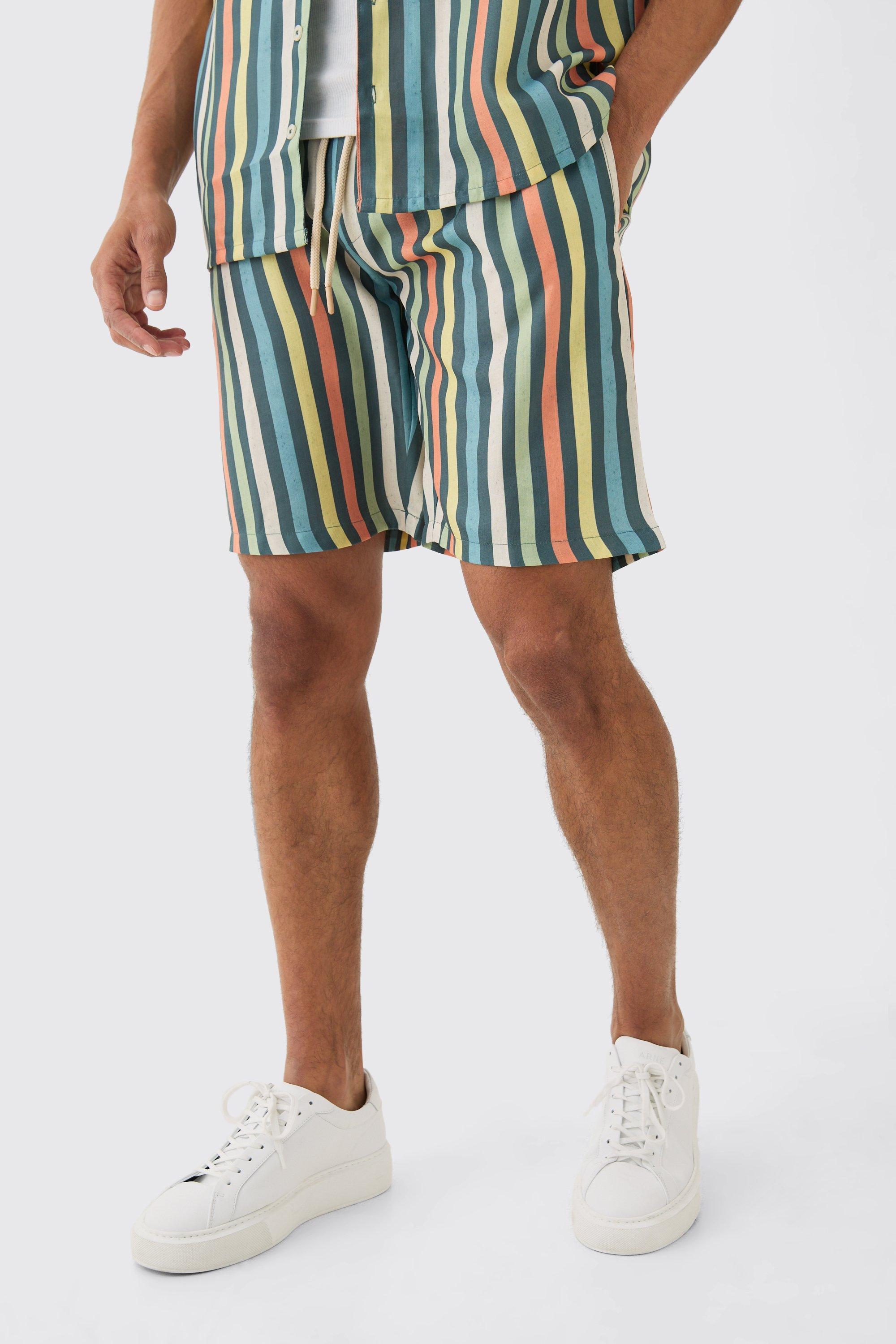 Mens Multi Elasticated Waist Relaxed Stripe Short, Multi Product Image