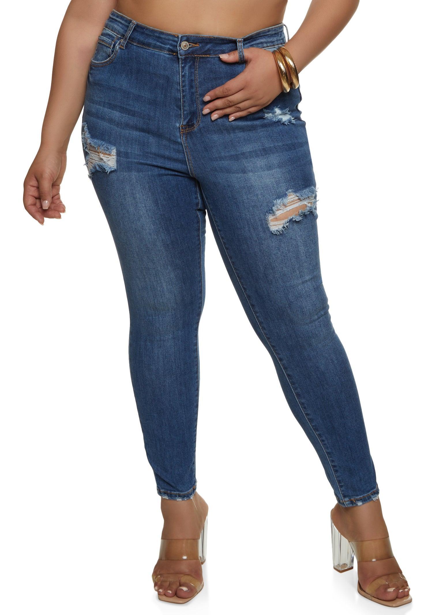 Womens Plus Size WAX Distressed High Rise Skinny Jeans Product Image