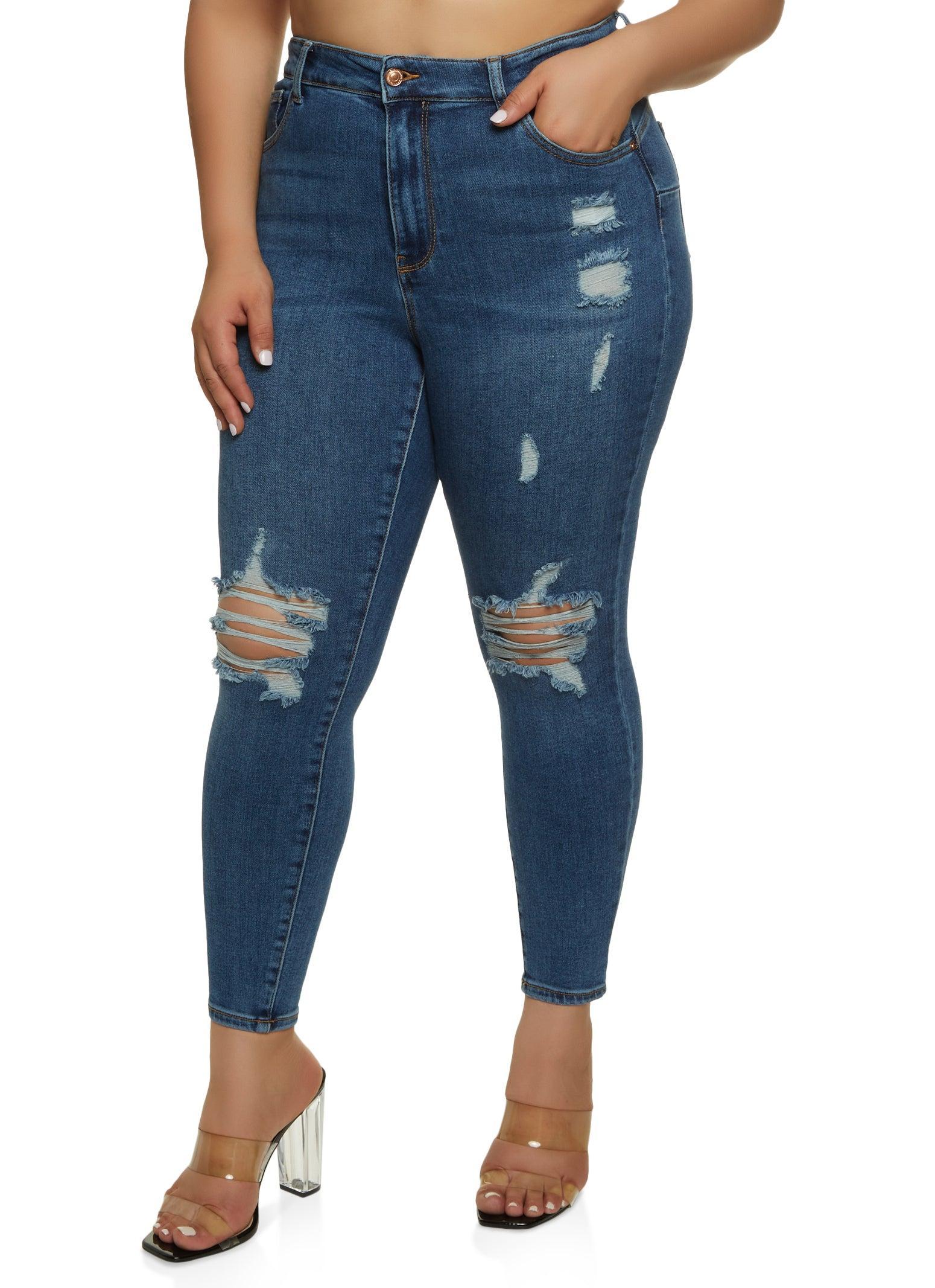 Womens Plus Size WAX Distressed High Waisted Skinny Jeans Product Image