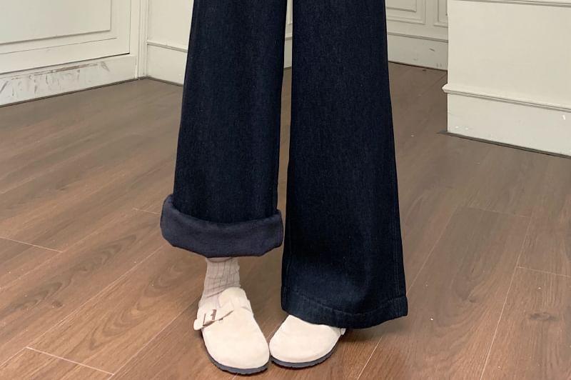 Fleece-Lined High-Waist Wide-Leg Jeans Product Image