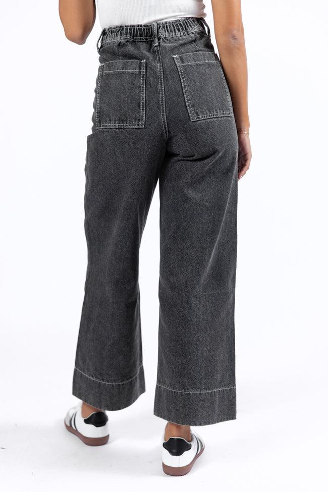 Estelle Black Acid Wash Wide Leg Front Seam Denim Pants Product Image