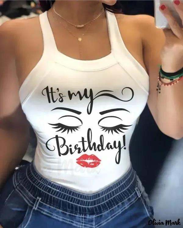 Olivia Mark – Casual Halter Top With Letters And Lip Letters Print Product Image