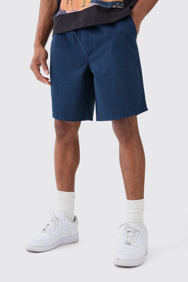 Mens Relaxed Fit Elasticated Waist Chino Shorts in Navy, Navy Product Image