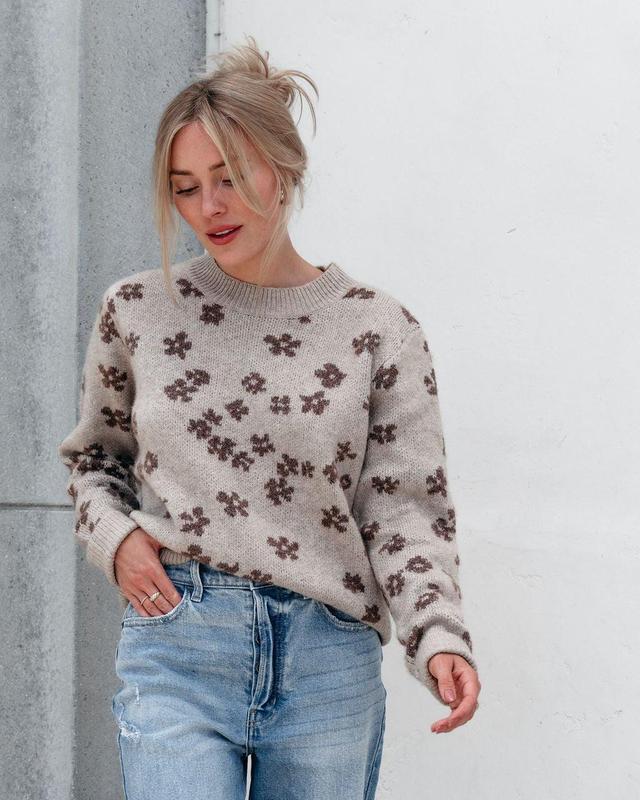 Chunky Daisy Print Sweater - Mocha Product Image