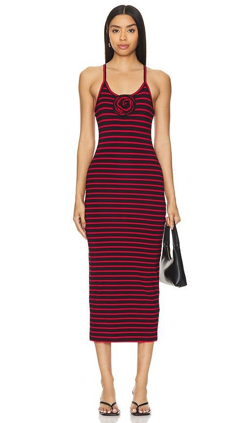 Lovers and Friends Carmen Midi Dress in Black & Red Stripe Product Image