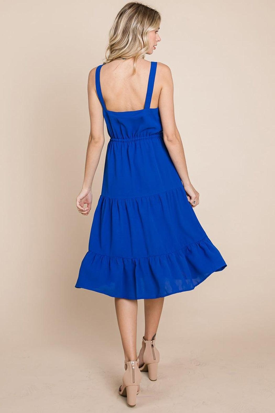 Tiered Square Neck Ruffled Button Midi Sundresses Product Image