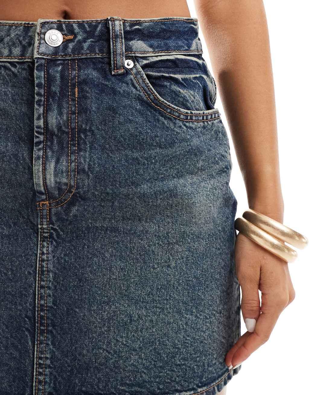 ASOS DESIGN denim high rise mini skirt in vintage blue  Product Image