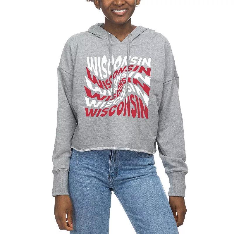 Womens ZooZatz Gray Wisconsin Badgers Swirl Cropped Pullover Hoodie Product Image