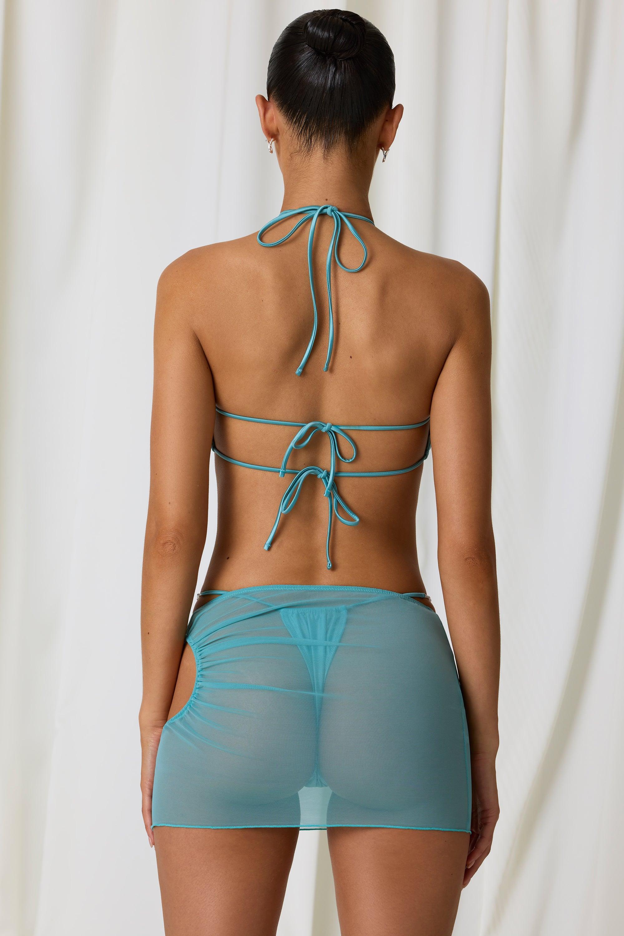 Drawstring Cut-Out Mini Skirt in Turquoise Product Image