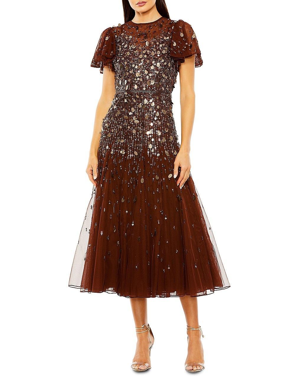 Womens Embellished Tulle Midi-Dress Product Image