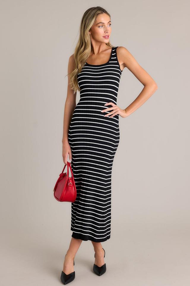 Classic Rhythm Black Stripe Ribbed Midi Dress Product Image