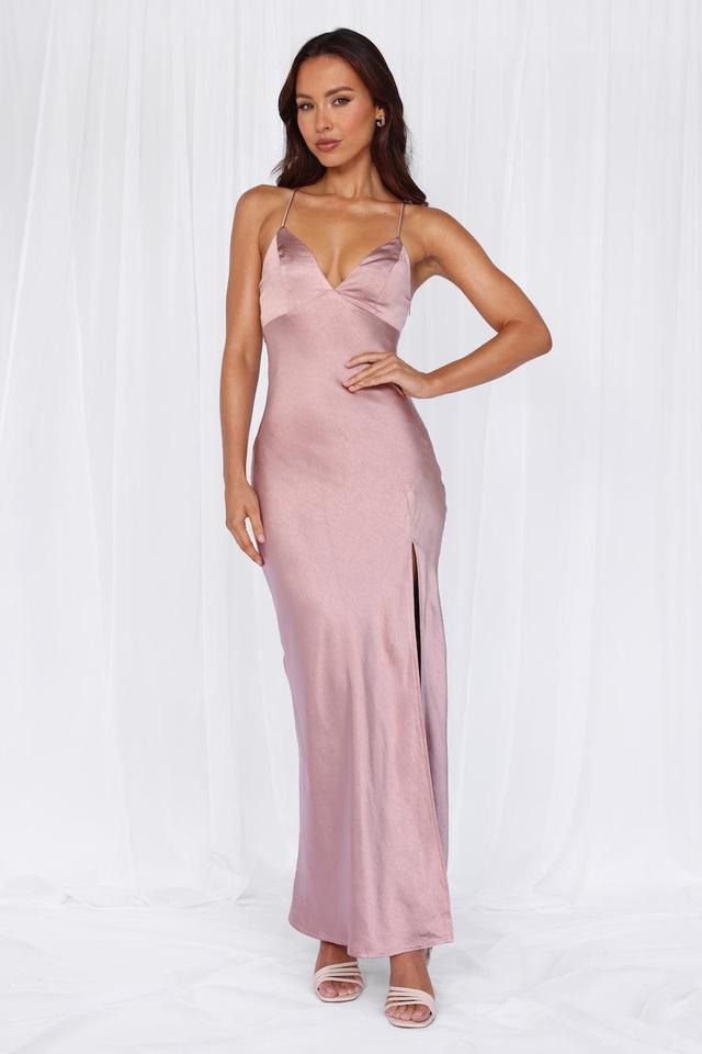 HELLO MOLLY The Sophia Satin Maxi Dress Dusty Pink Product Image