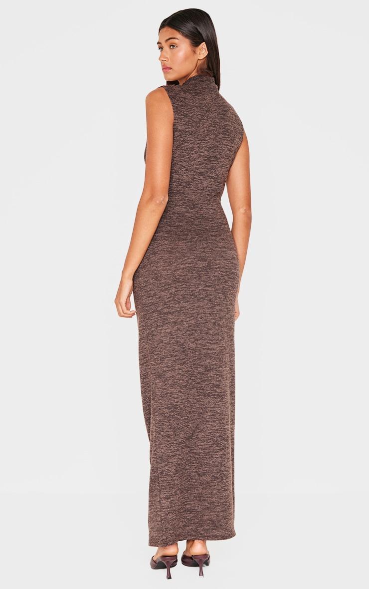 Brown High Neck Ruched Detail Maxi Dress Product Image