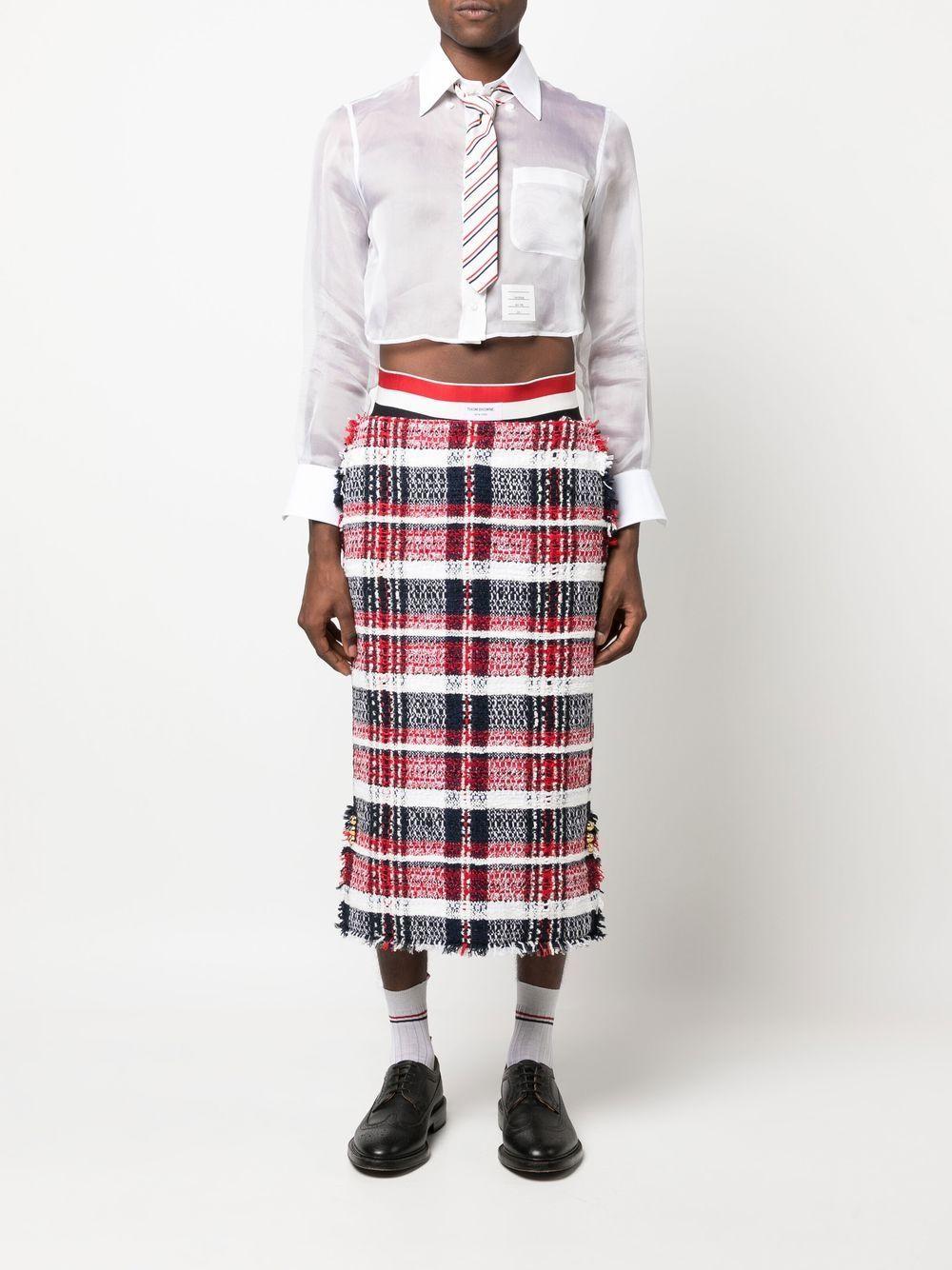 THOM BROWNE Cropped Silk Shirt In White Product Image