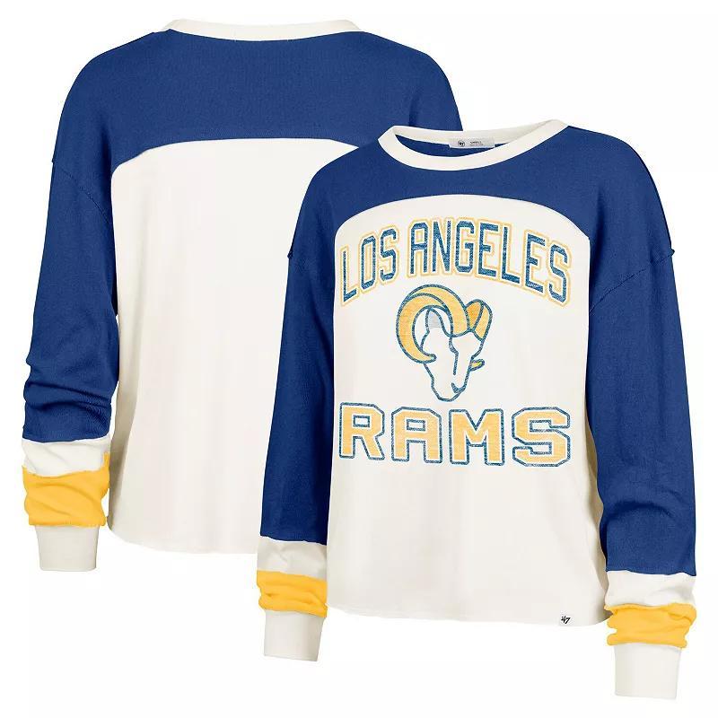 Womens 47 Cream Los Angeles Rams Double Header Curve Raglan Long Sleeve Crop Top Product Image