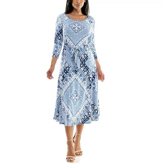 Womens Nina Leonard Sylvia Midi Dress With Belt Blue Team Combo Product Image