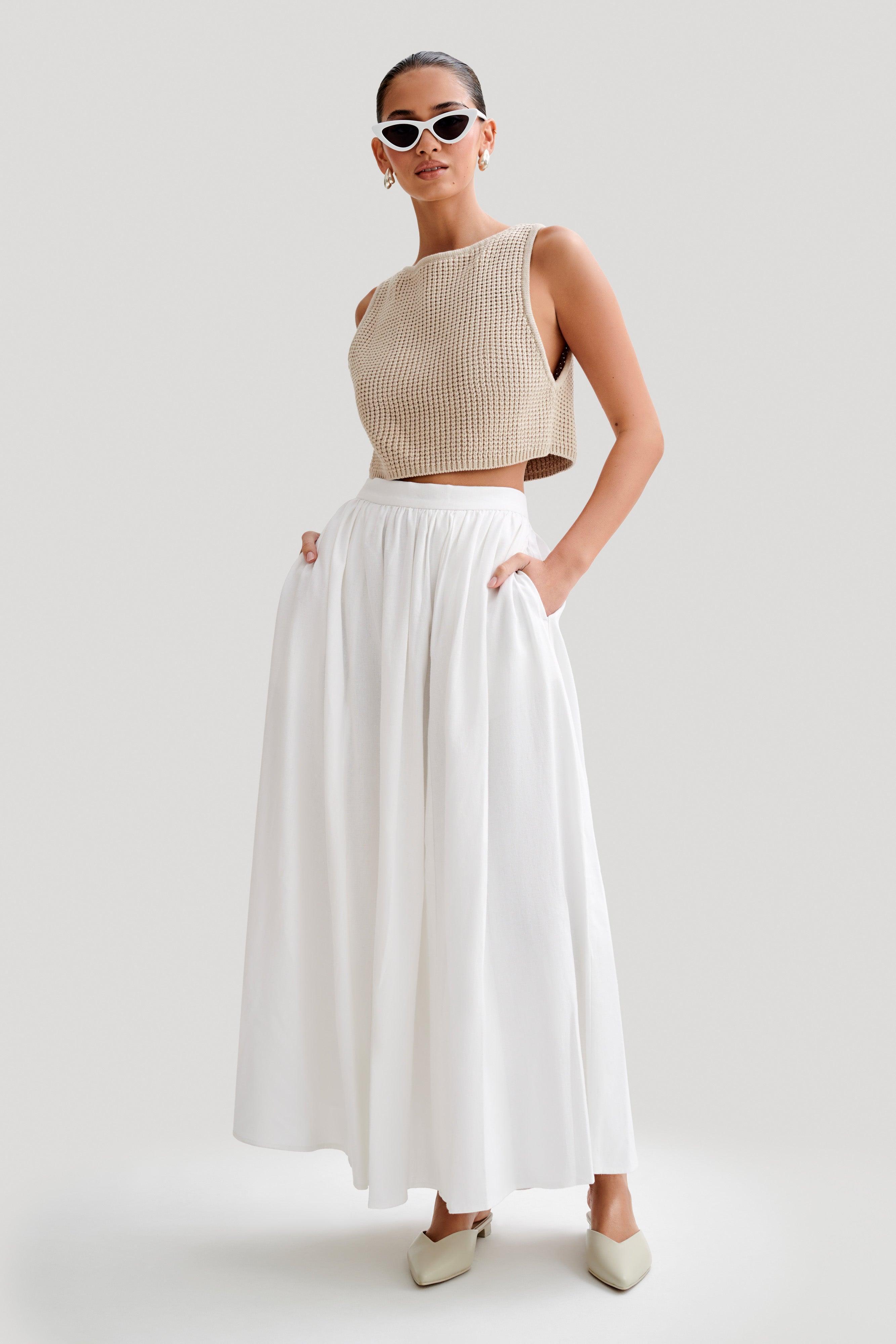 Clarence Linen A-Line Maxi Skirt - White Product Image