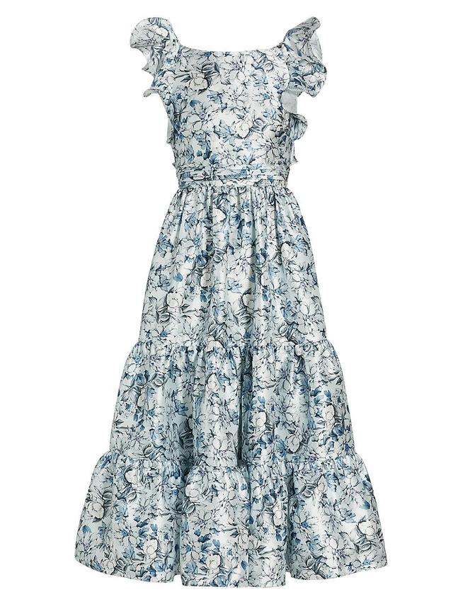 Womens Floral Tiered Mikado Midi-Dress Product Image