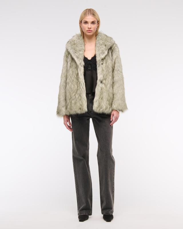 Shawl Collar Faux Fur Coat Product Image