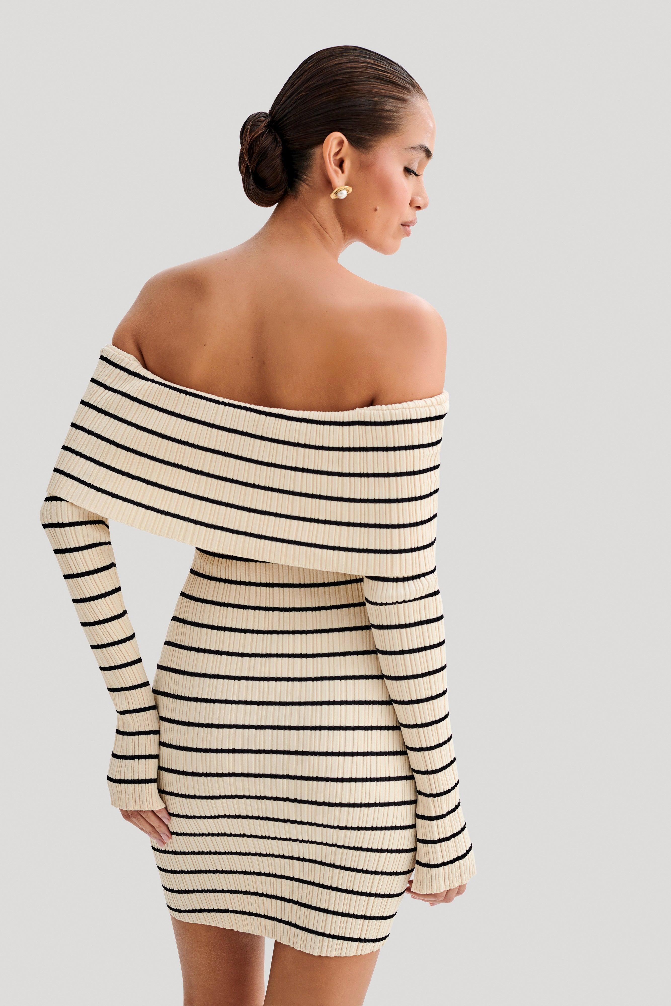 Dominica Off Shoulder Knit Mini Dress - Ivory Product Image