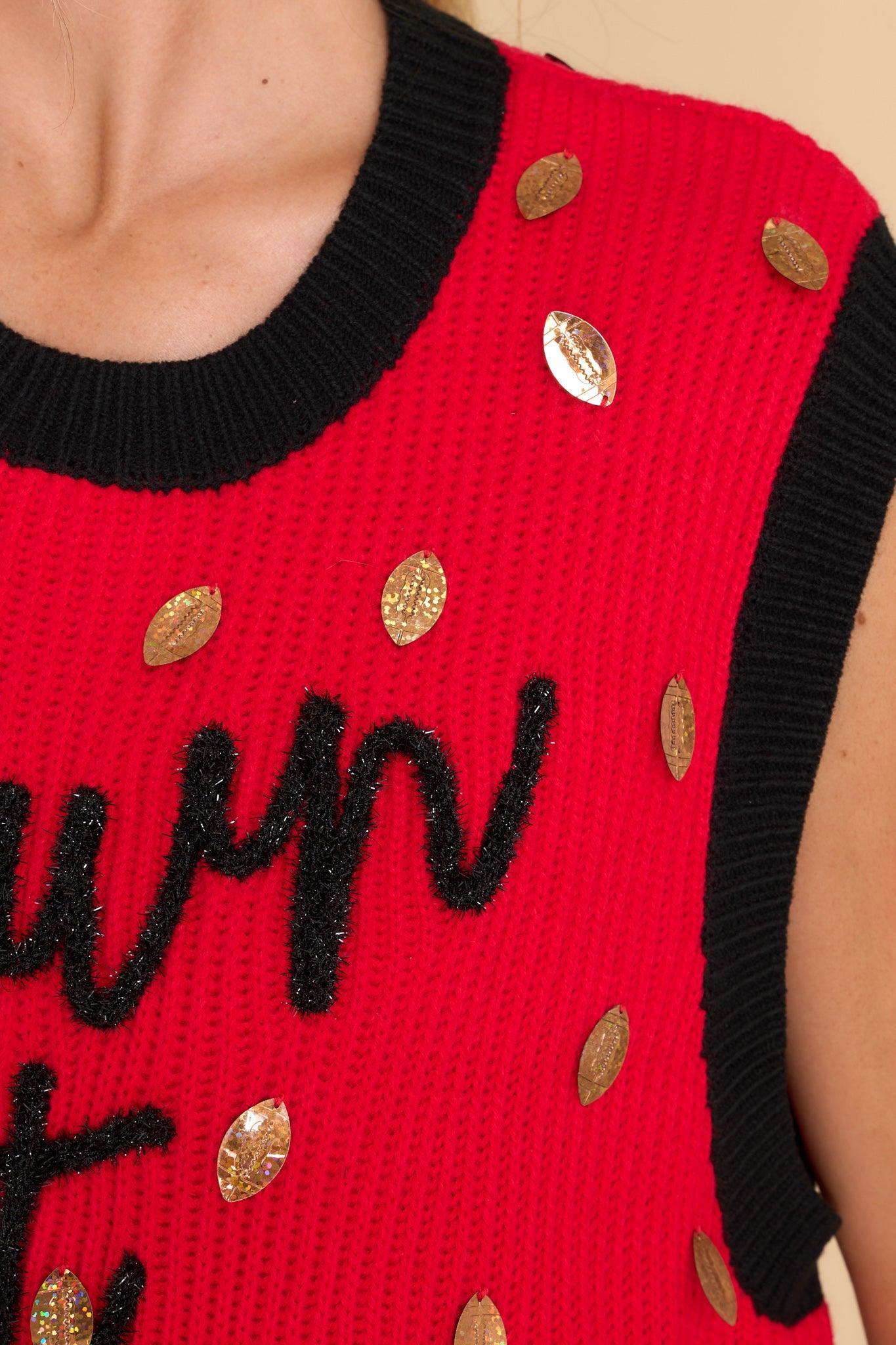 Red & Black Down Set Sparkle Sweater Vest Product Image